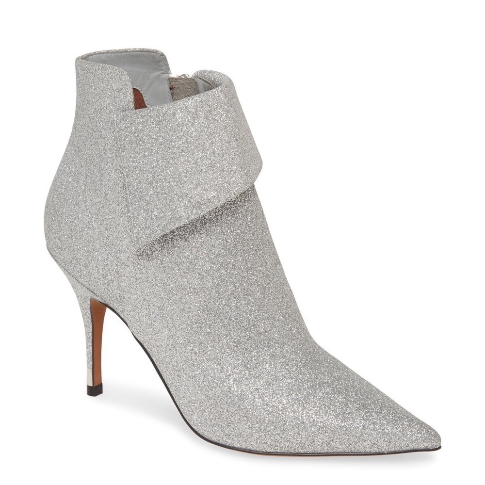LINEA PAOLO North Silver Glitter Heel Bootie 7.5